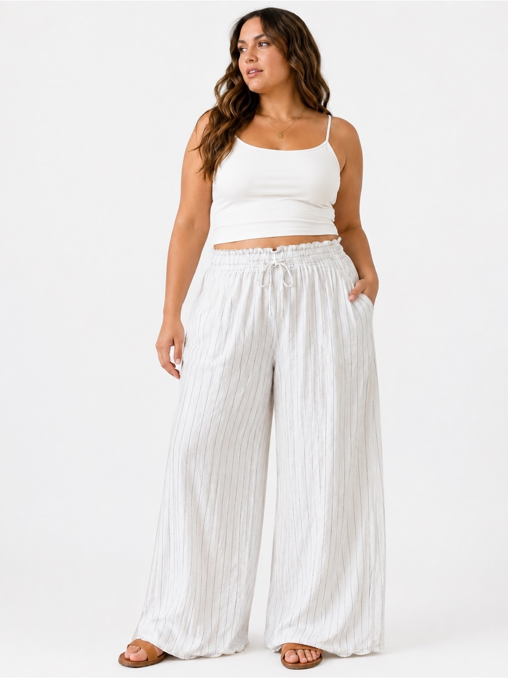 World Market Linen Blend Wide Leg Pants Size L/XL Coastal Boho